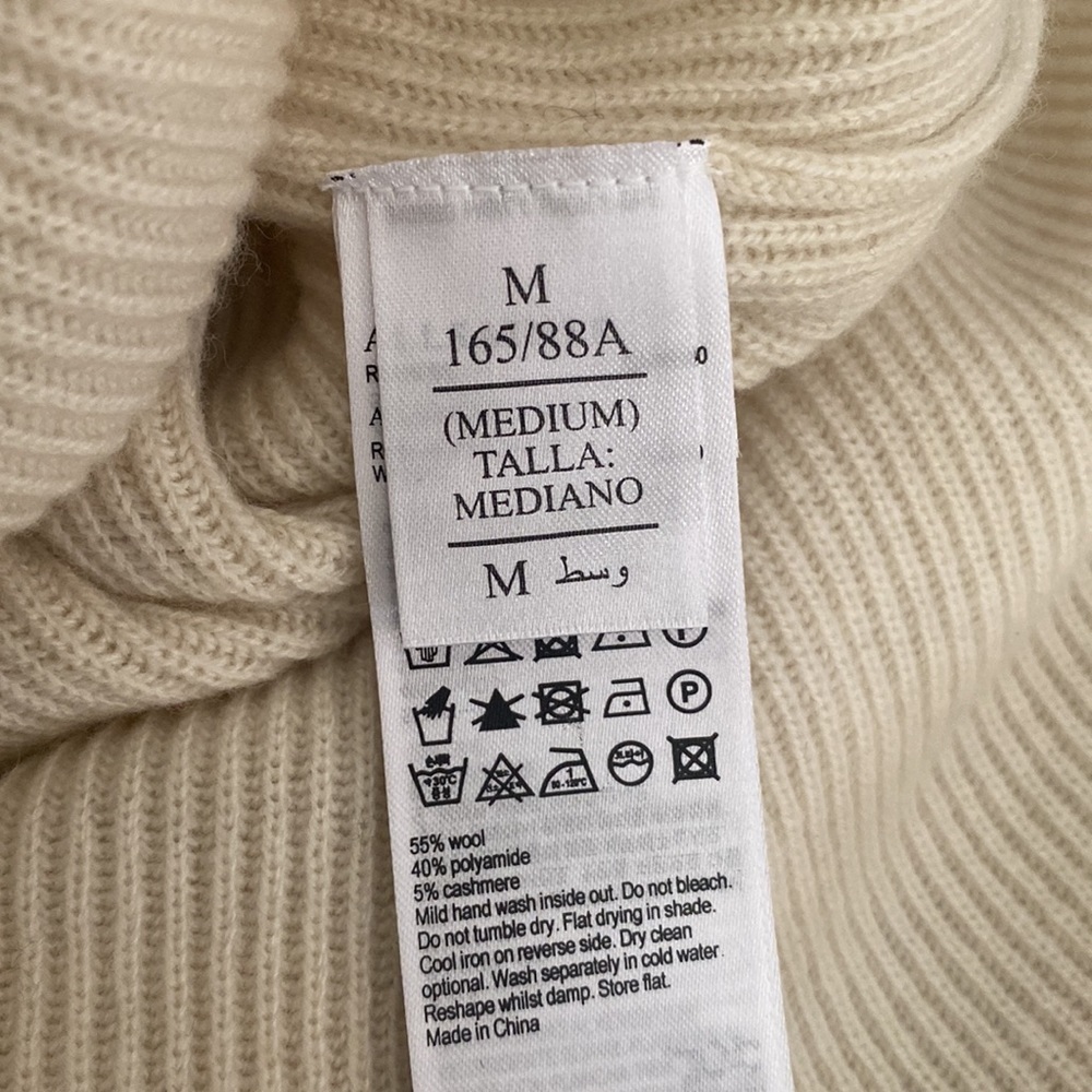 All Saints Roza Cashmere Wool Turtleneck Sweater Ribbed Midi Dress Cream White - Picture 10 of 11